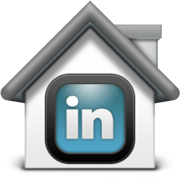 LinkedIn 標誌房屋圖標 壁紙 — 一個時尚的房屋形狀圖標，白色外牆中央有一個藍色LinkedIn標誌。