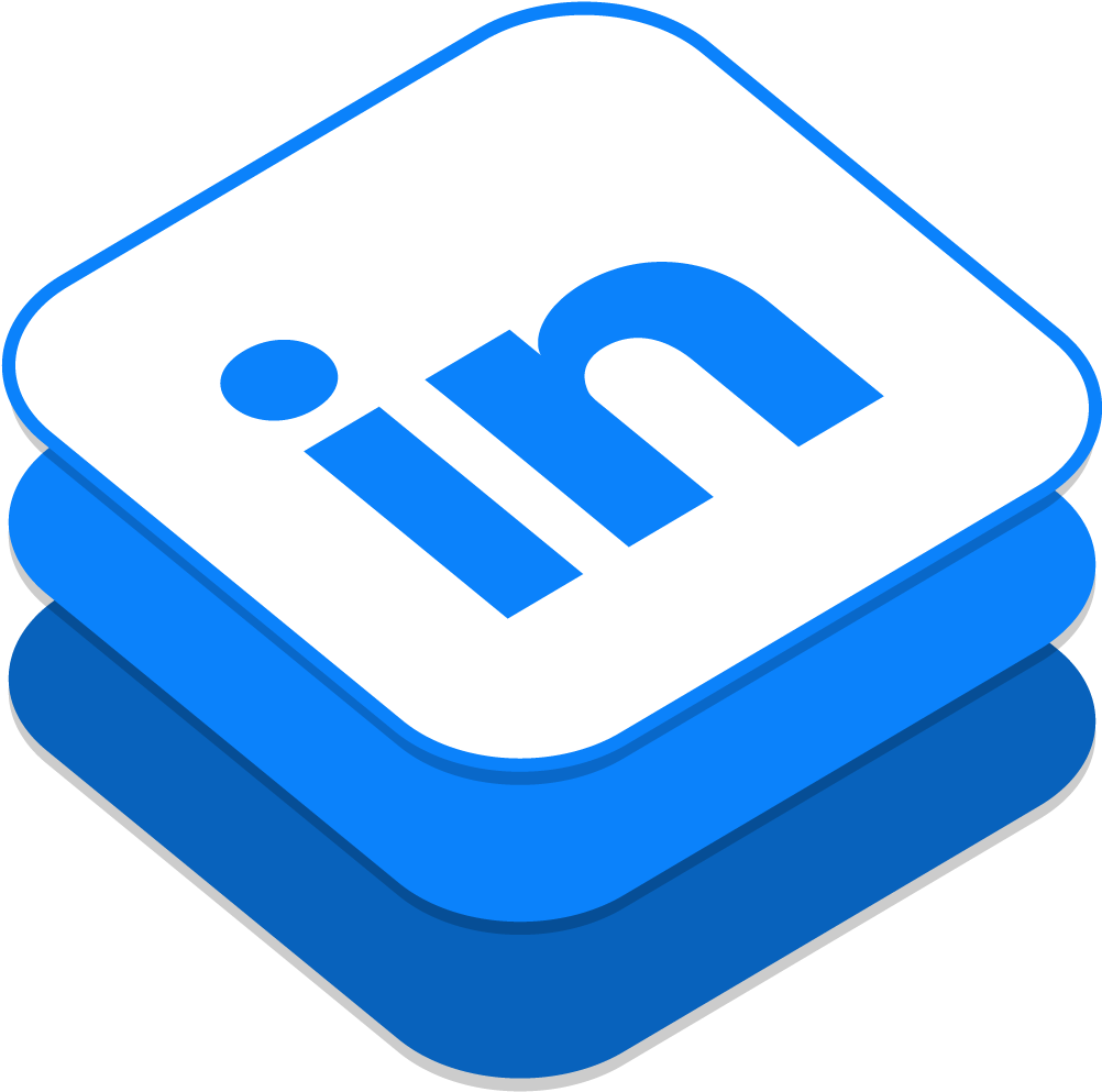 LinkedIn標誌3D渲染 壁紙 — 一個藍白相間的LinkedIn標誌圖標，採用3D堆疊設計，背景為黑色。
