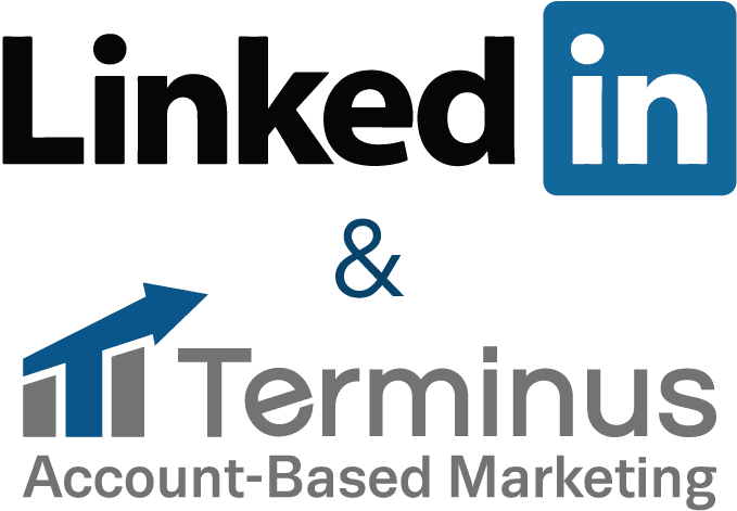 LinkedIn與Terminus合作夥伴關係 壁紙 — LinkedIn 和 Terminus 標誌與向上箭頭及推廣基於帳戶的行銷文字一同顯示。