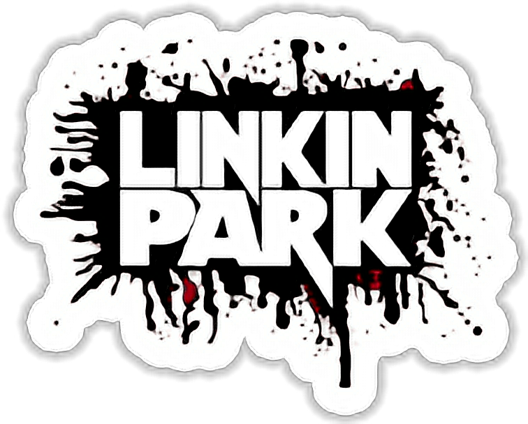 Linkin Park 標誌圖形 壁紙 — 大膽的白色 'LINKIN PARK' 文字在帶有紅色點綴的簡潔黑色背景上滴落和飛濺。
