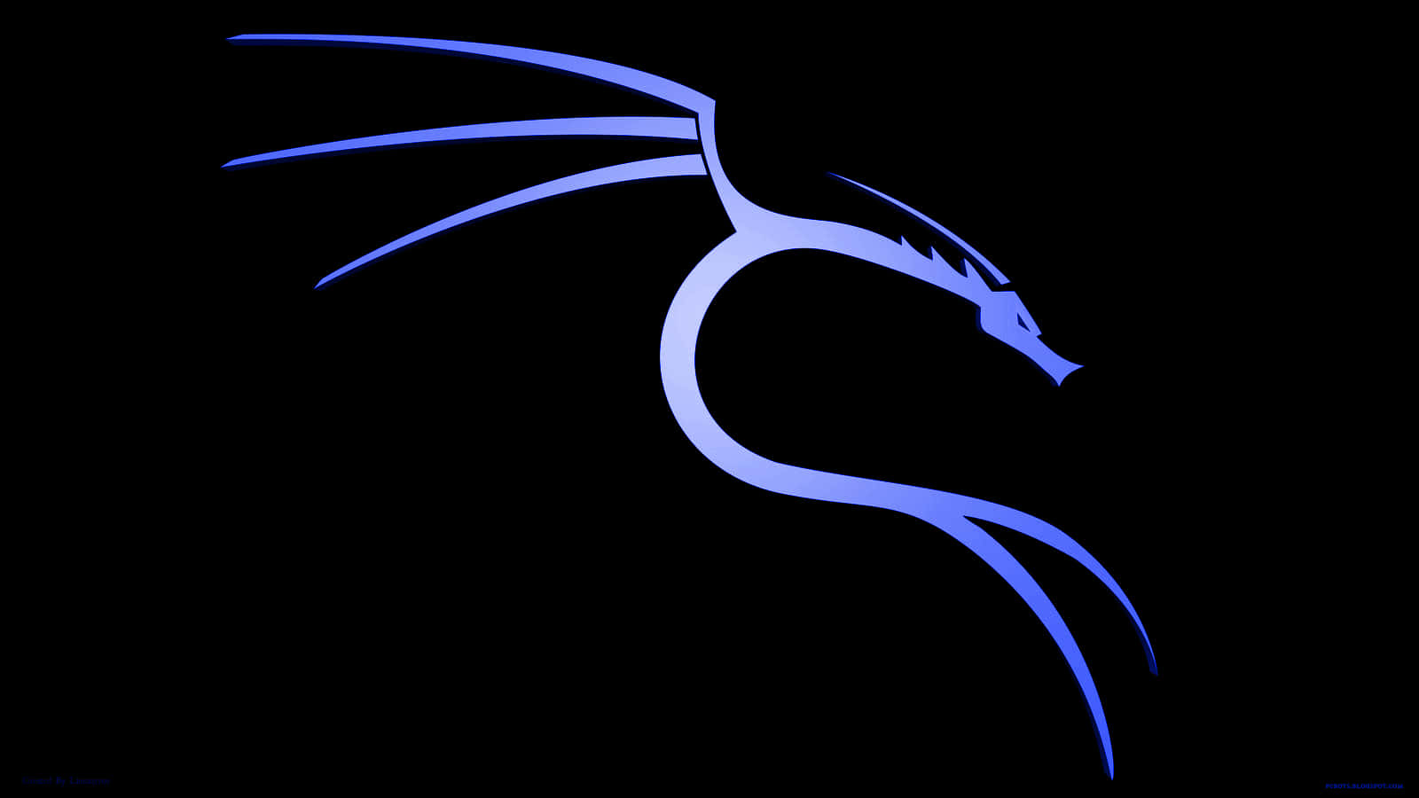 體驗 Linux 系統的強大效能 壁紙 — 一條流線型的藍色龍剪影在純黑色背景上發光，帶有漸變陰影。
