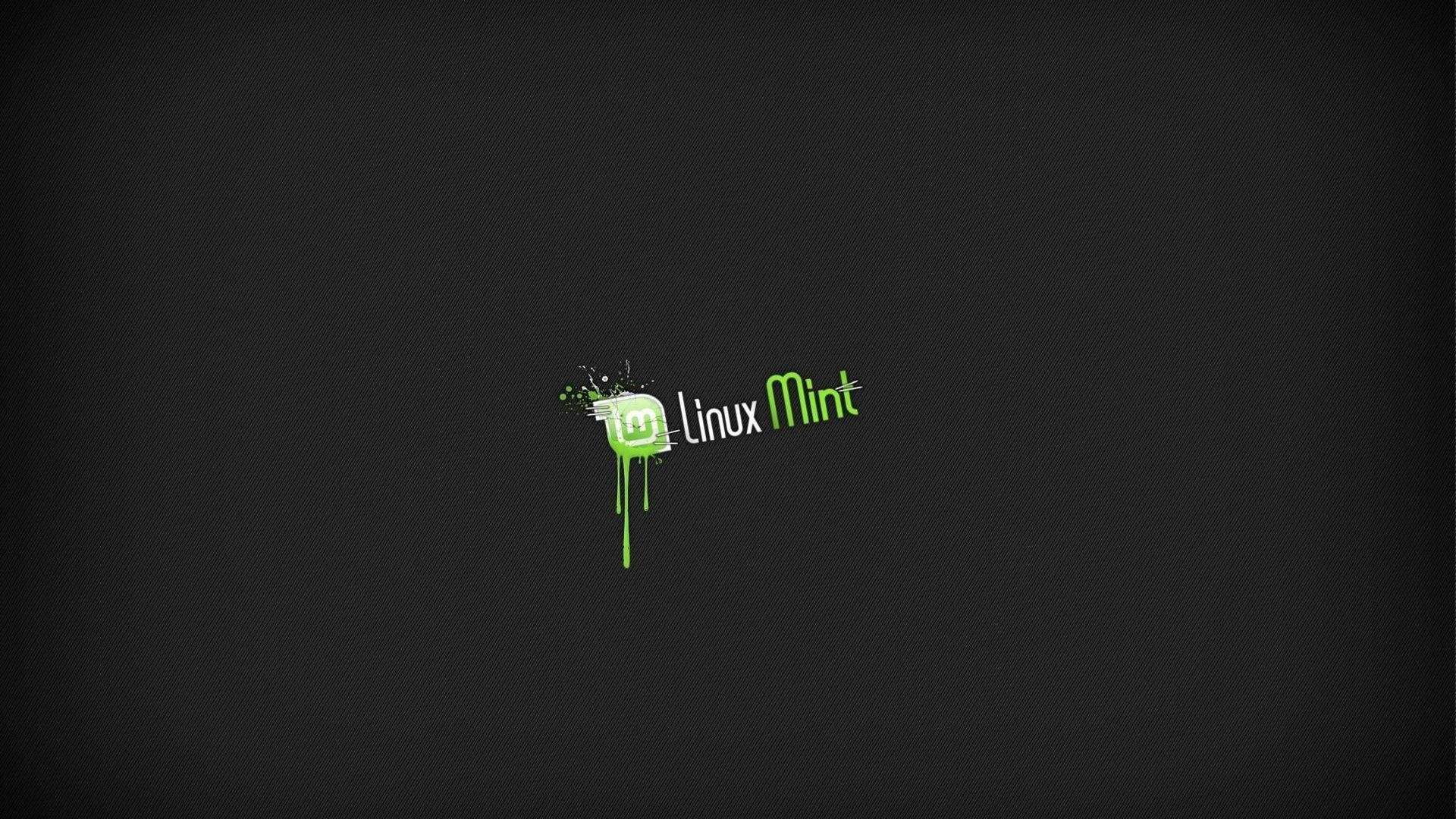 Linux Mint 操作系統 Logo 滴落效果 壁紙 — Linux Mint 標誌，帶有綠色油漆飛濺在深色紋理背景上。