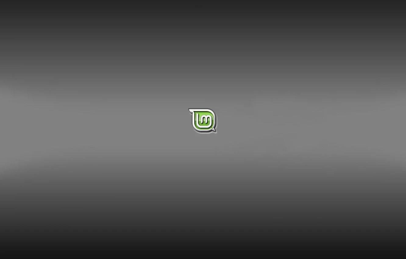 Linux Mint 操作系統標誌於灰階漸層背景 壁紙 — 一個綠色風格化的「W」標誌，居中於平滑的灰色漸變背景上。