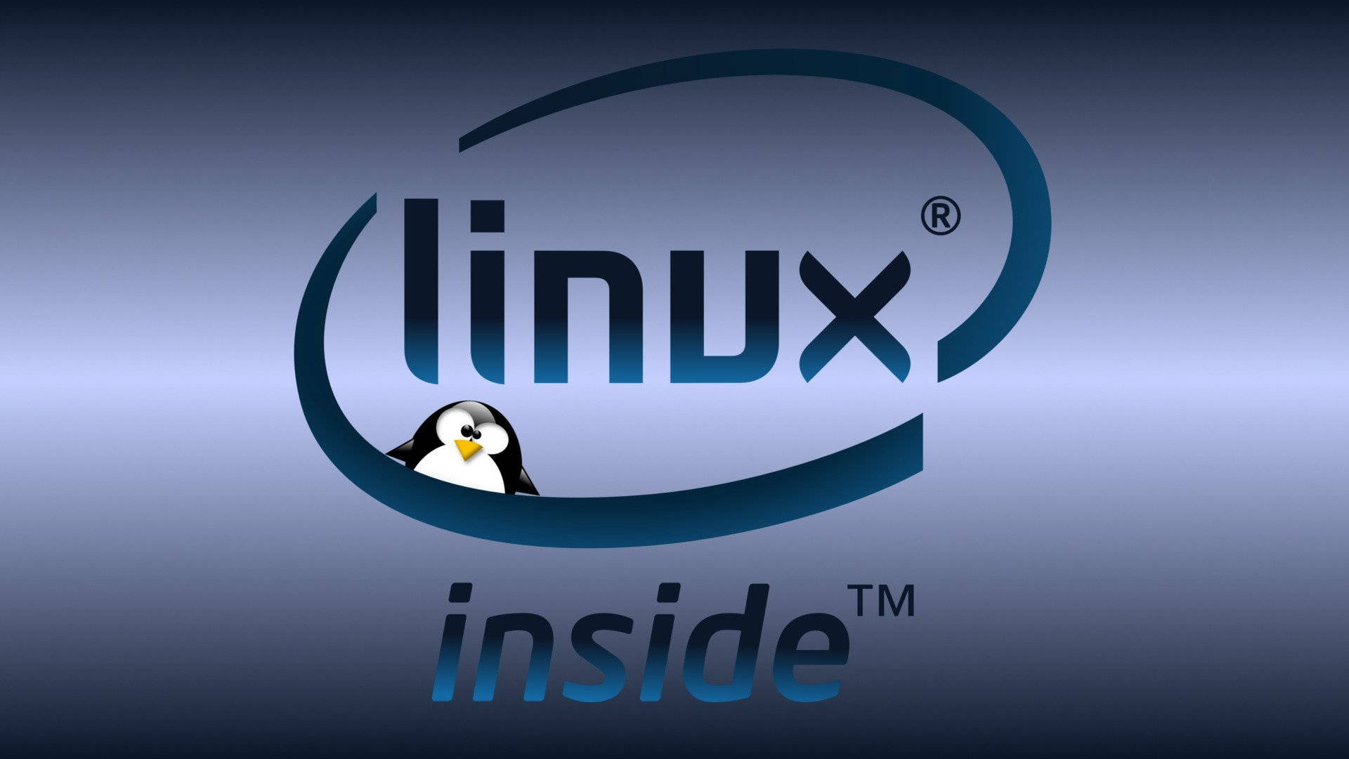 Linux 標誌，藍色漸變背景上有企鵝吉祥物。