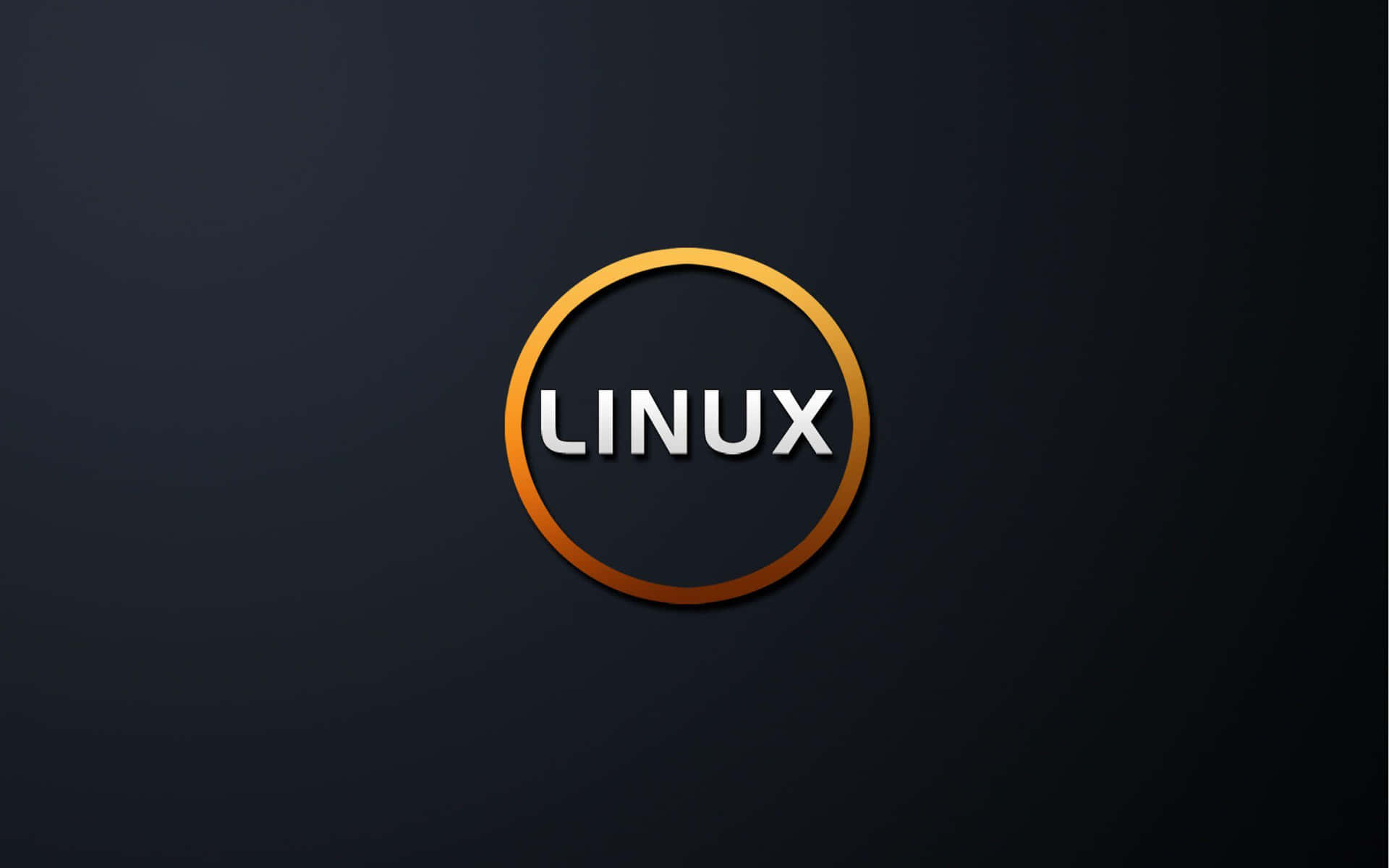 Linux 標誌，金色圓圈內有白色文字，背景為深色