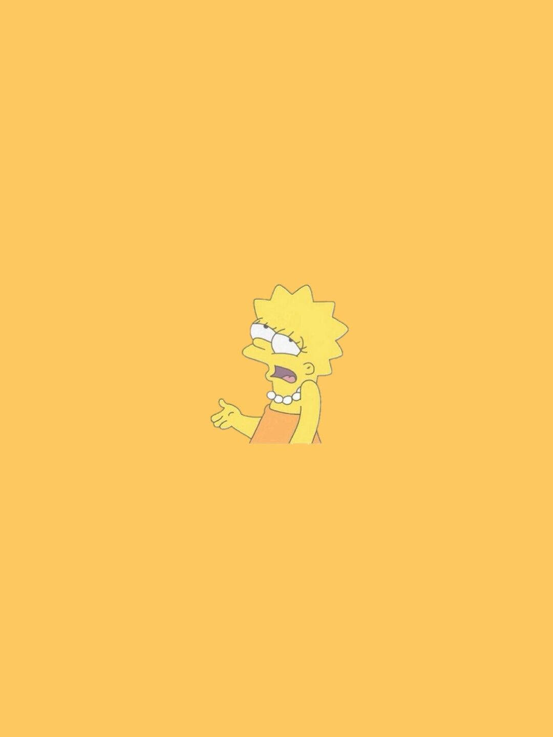 可愛風格 桌布 壁紙 — Lisa Simpson 卡通角色，戴珍珠項鍊，頭髮尖尖，背景為純黃色。