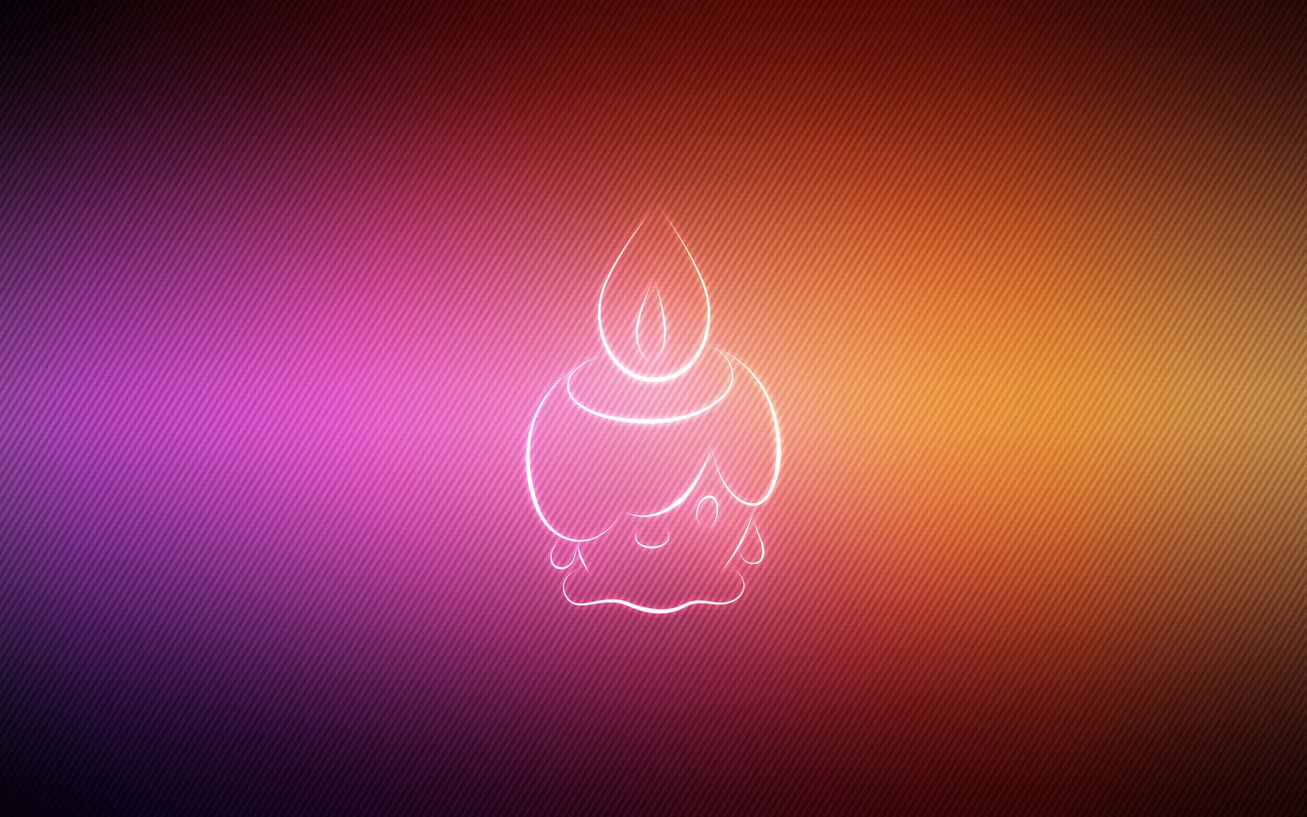Litwick 線條藝術 壁紙 — 一個發光的白色線條藝術蠟燭圖標漂浮在從洋紅色到橙色的鮮豔漸變背景上。