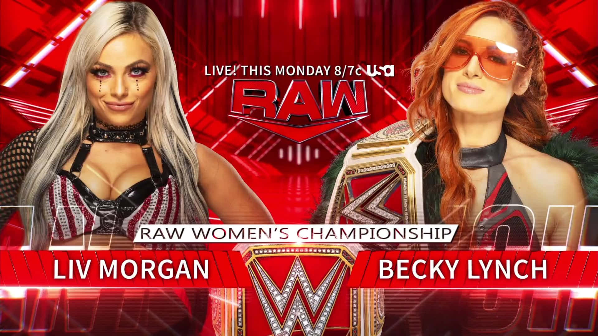 WWE摔角手Liv Morgan和Becky Lynch的冠軍賽宣傳。