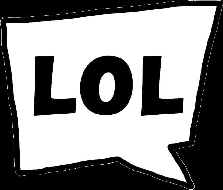 「LOL」文字氣泡圖形 壁紙 — 一個大膽的黑白對話氣泡，中間有文字 LOL，背景為純黑色。