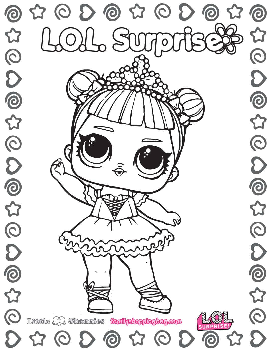 穿著芭蕾舞服的LOL Surprise公仔，準備好填色