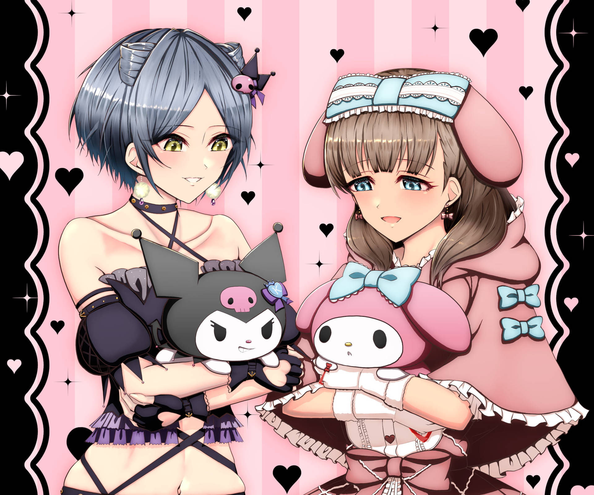 穿洛麗塔服裝的女孩手持My Melody與Kuromi玩偶