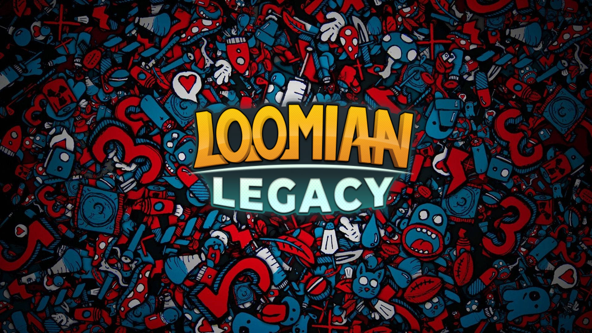 Loomian Legacy 遊戲標誌，周圍環繞著色彩繽紛的卡通生物。