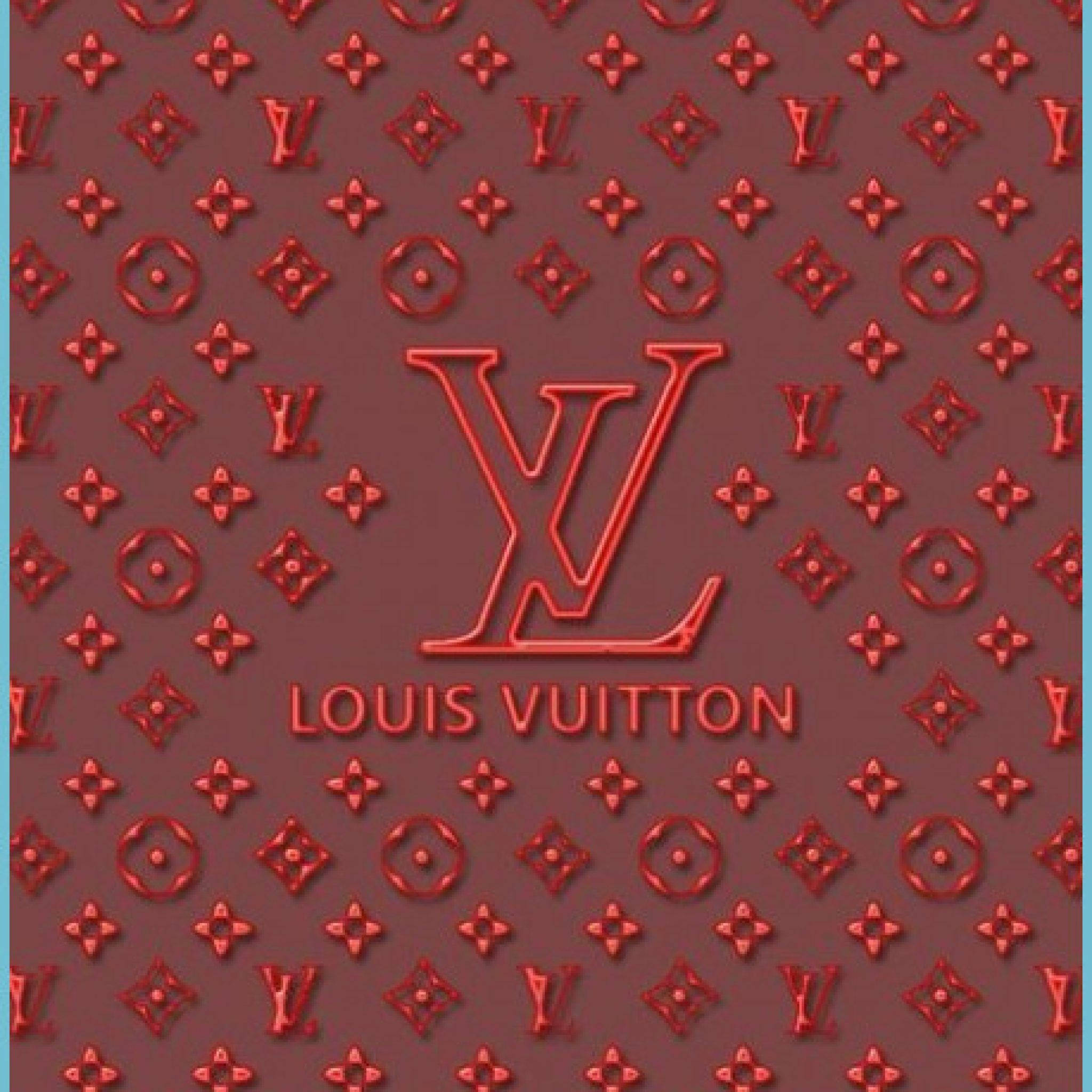 壞女孩風格 Louis Vuitton 壁紙 — 豐富的勃艮第酒紅色紋理壁紙，帶有浮雕紅色路易威登字母組合和標誌，呈現凸起浮雕效果。