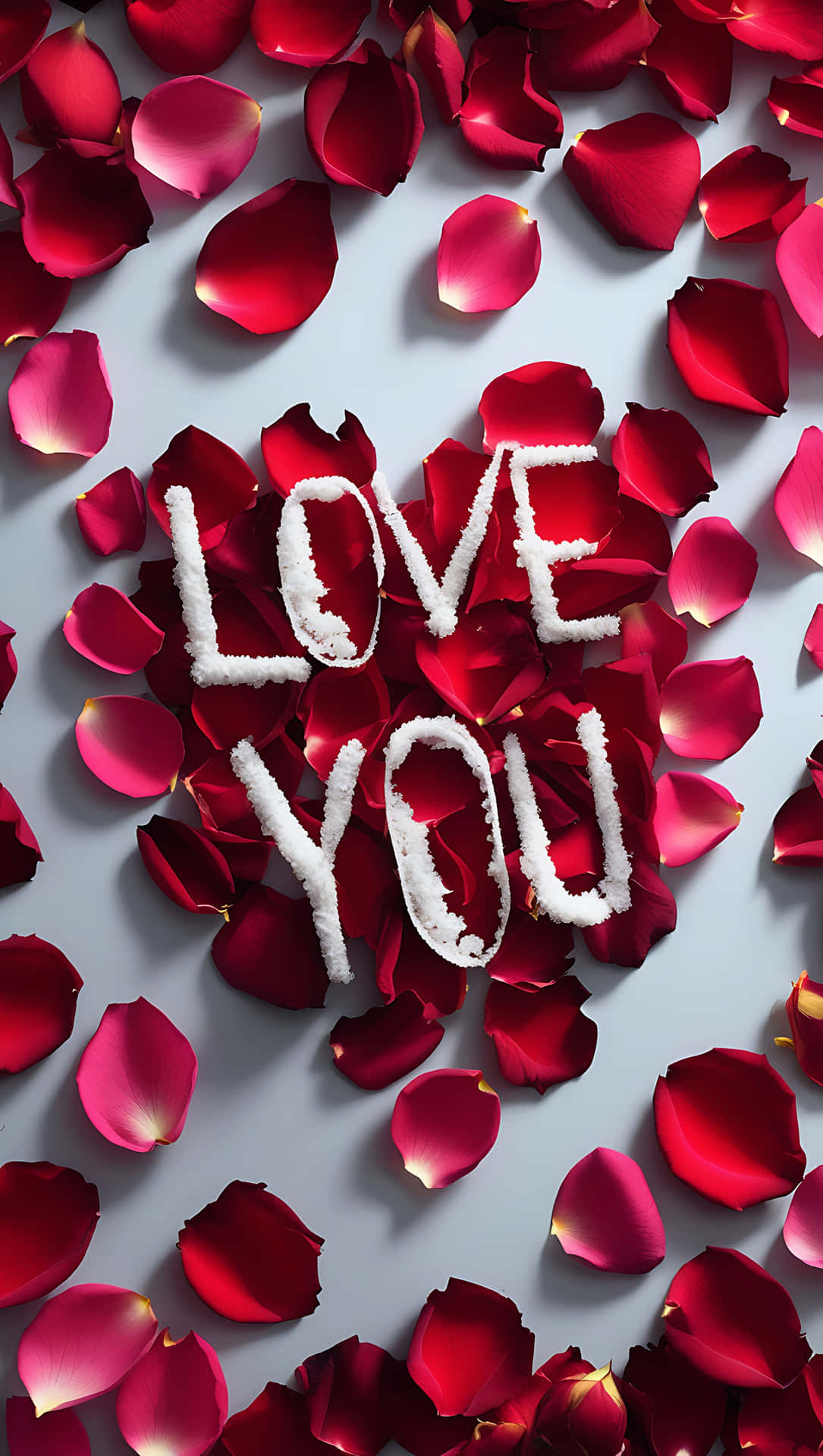 散落的紅玫瑰花瓣，上面用白色糖寫著love you字樣