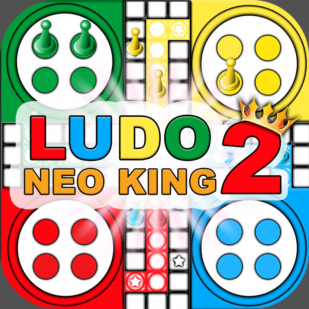 帶有彩色棋子和皇冠的Ludo Neo King 2遊戲應用圖標。