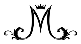 優雅字母M婚禮標誌 壁紙 — 優雅的黑白字母M花押字，飾有皇家王冠和華麗的漩渦紋。