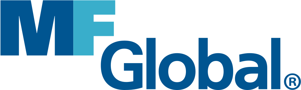 M F Global標誌 壁紙 — 黑色背景上帶有註冊符號的醒目藍色MF Global標誌。