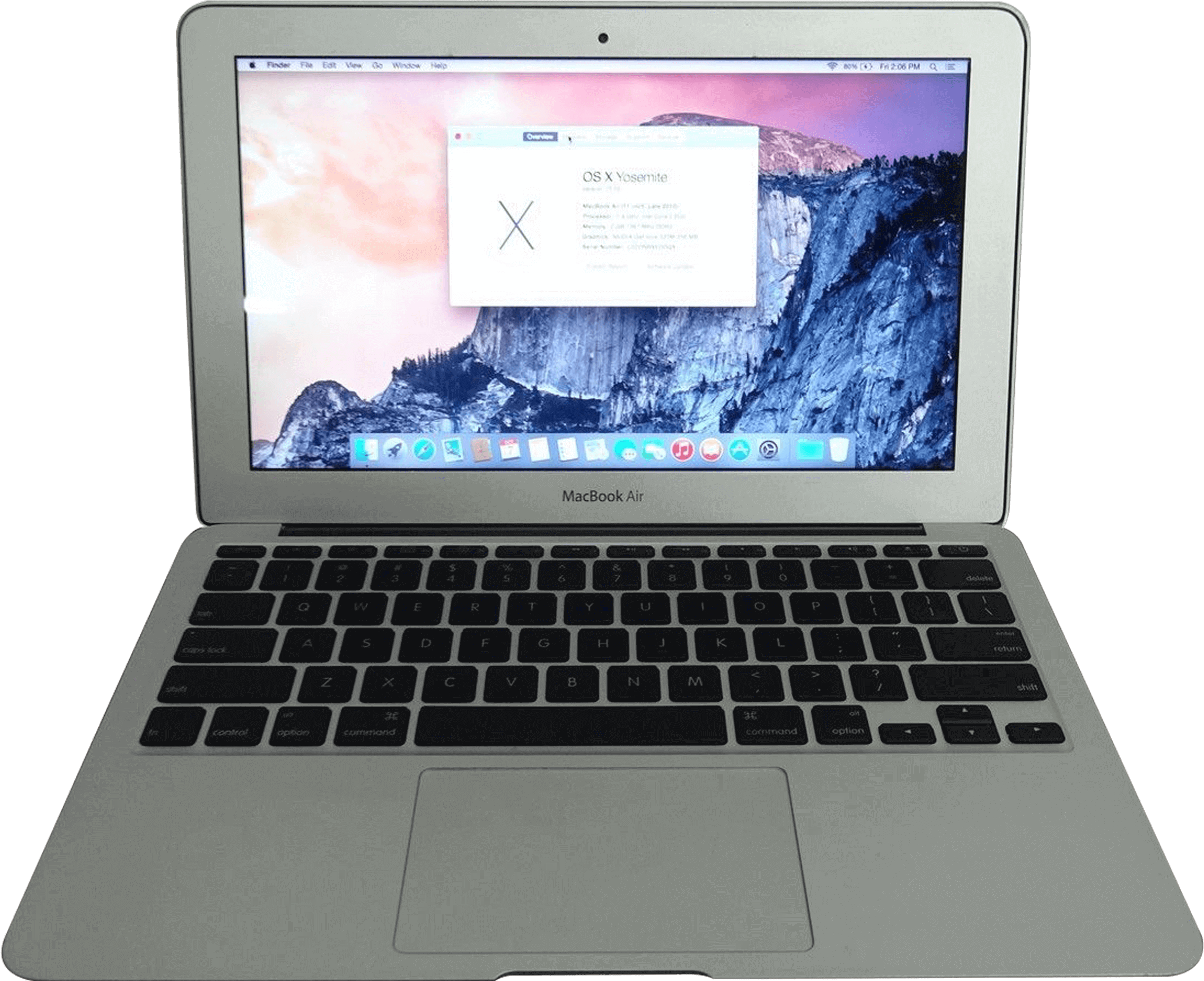MacBook Air 搭載 OS X Yosemite 壁紙 — 銀色 MacBook Air 手提電腦顯示 OS X Yosemite 安裝畫面，背景為山脈壁紙。