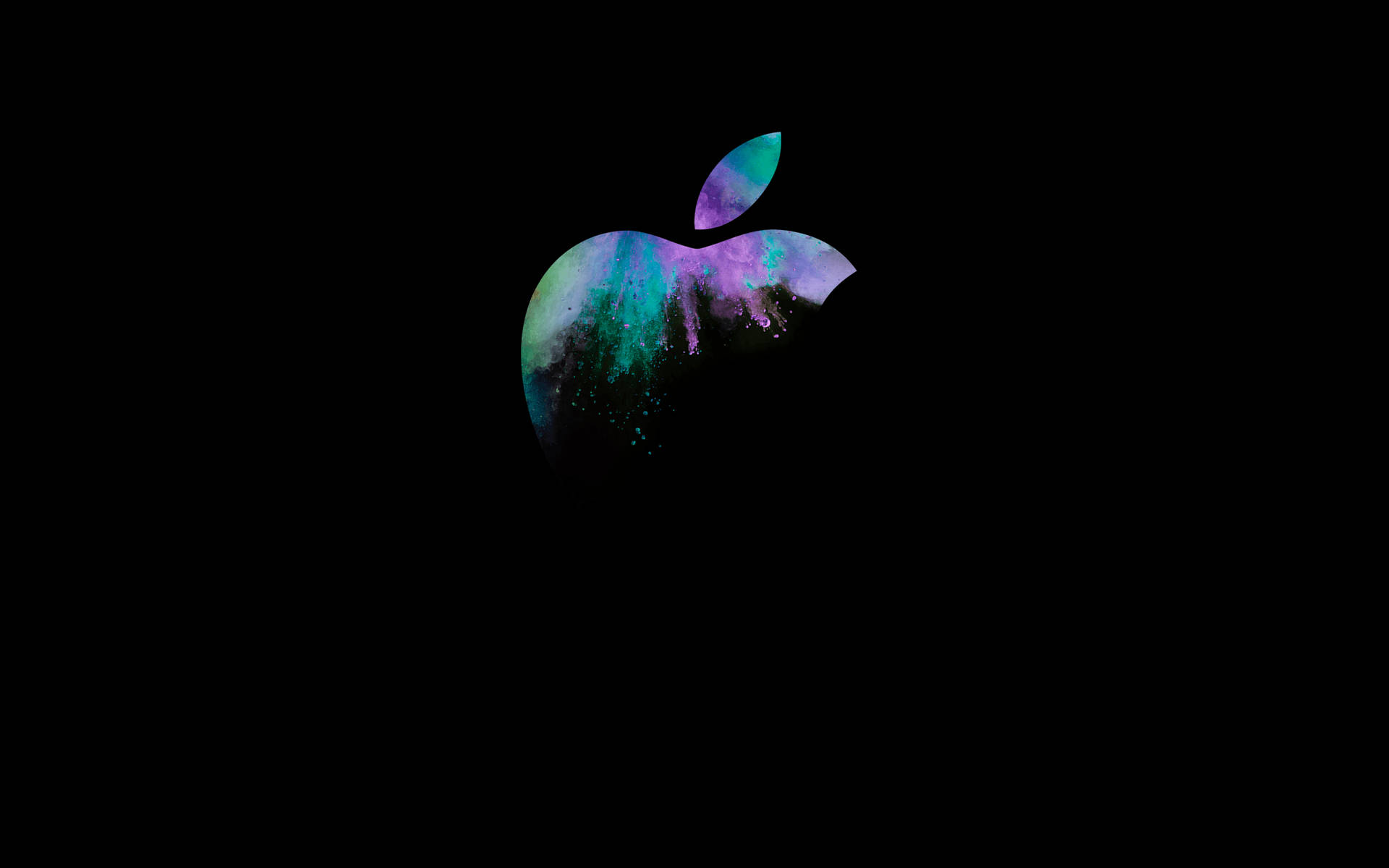 黑色背景上充滿彩色宇宙星雲的Apple標誌