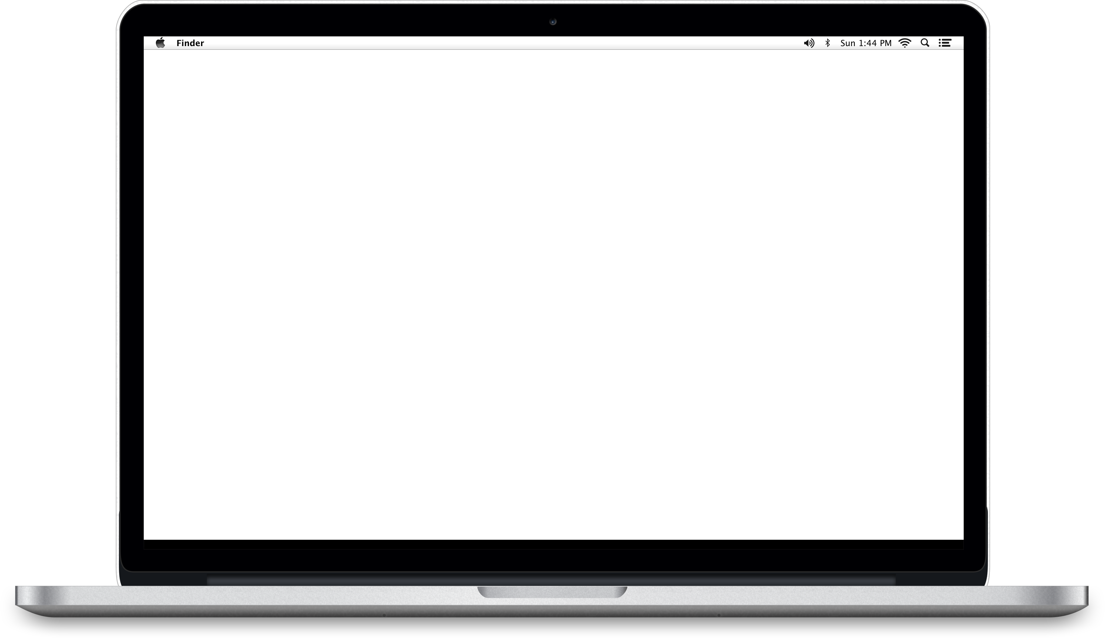 MacBook Pro Finder 開啟 壁紙 — 一部時尚的銀色手提電腦，空白白色螢幕顯示 macOS 的 Finder 視窗。