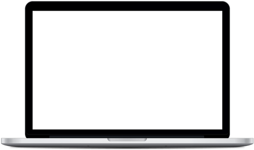MacBook Pro 模板 壁紙 — 一部時尚的銀色手提電腦，配備空白白色螢幕和黑色邊框，背景透明。