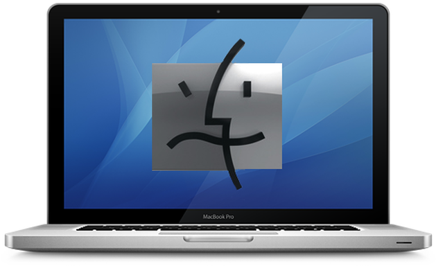 MacBook Pro顯示錯誤圖示 壁紙 — 一部銀色 MacBook Pro 手提電腦在藍色抽象壁紙上顯示一個悲傷臉孔圖示。