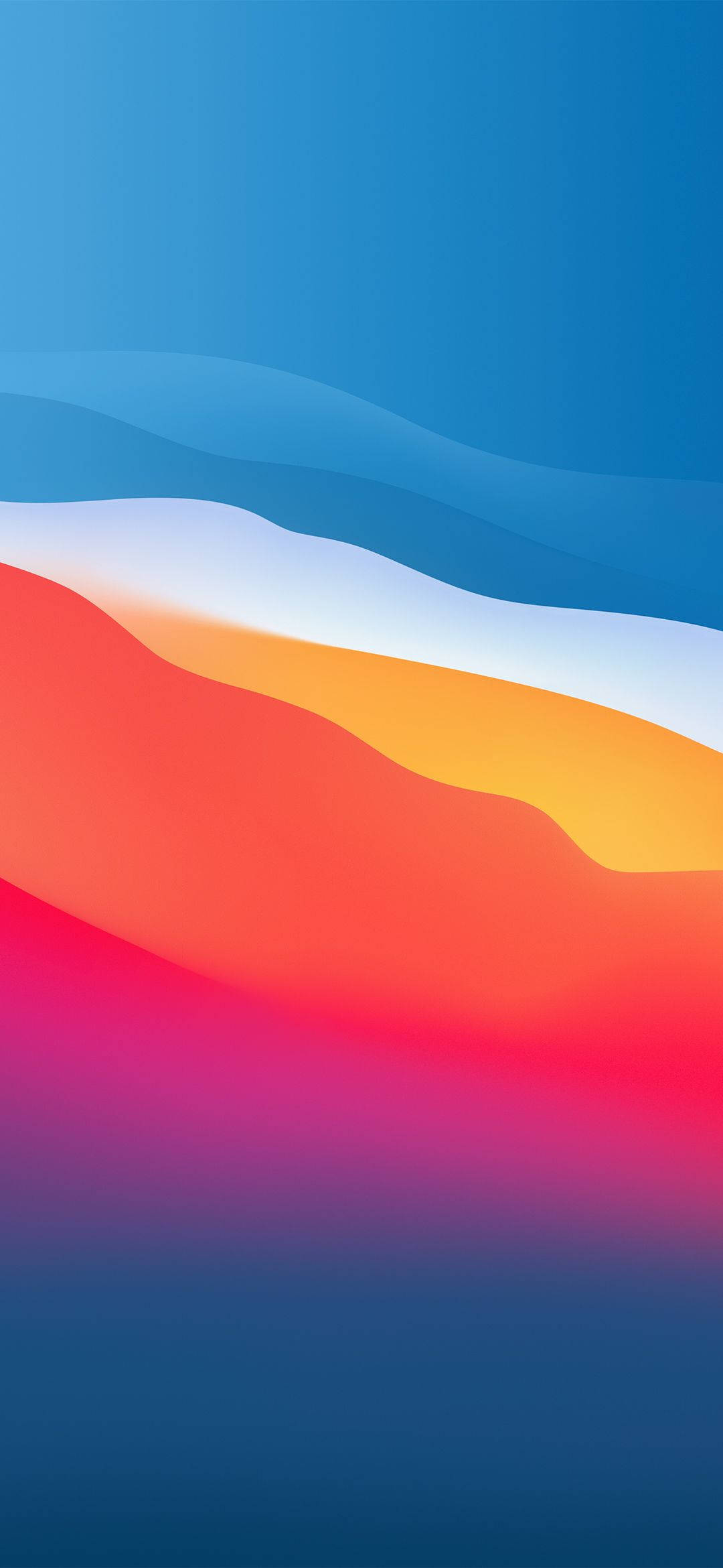 macOS Big Sur 多彩 壁紙 — 藍色、白色、橙色和粉紅色的鮮豔抽象波浪在數碼漸變中平滑融合。