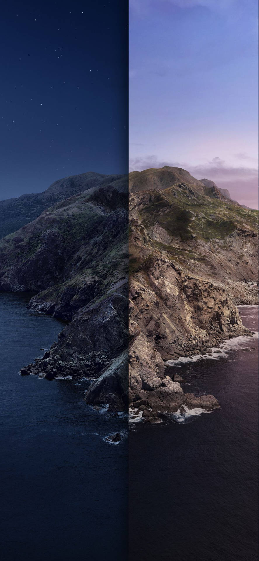 海岸懸崖分為星空夜空和黃昏地平線。