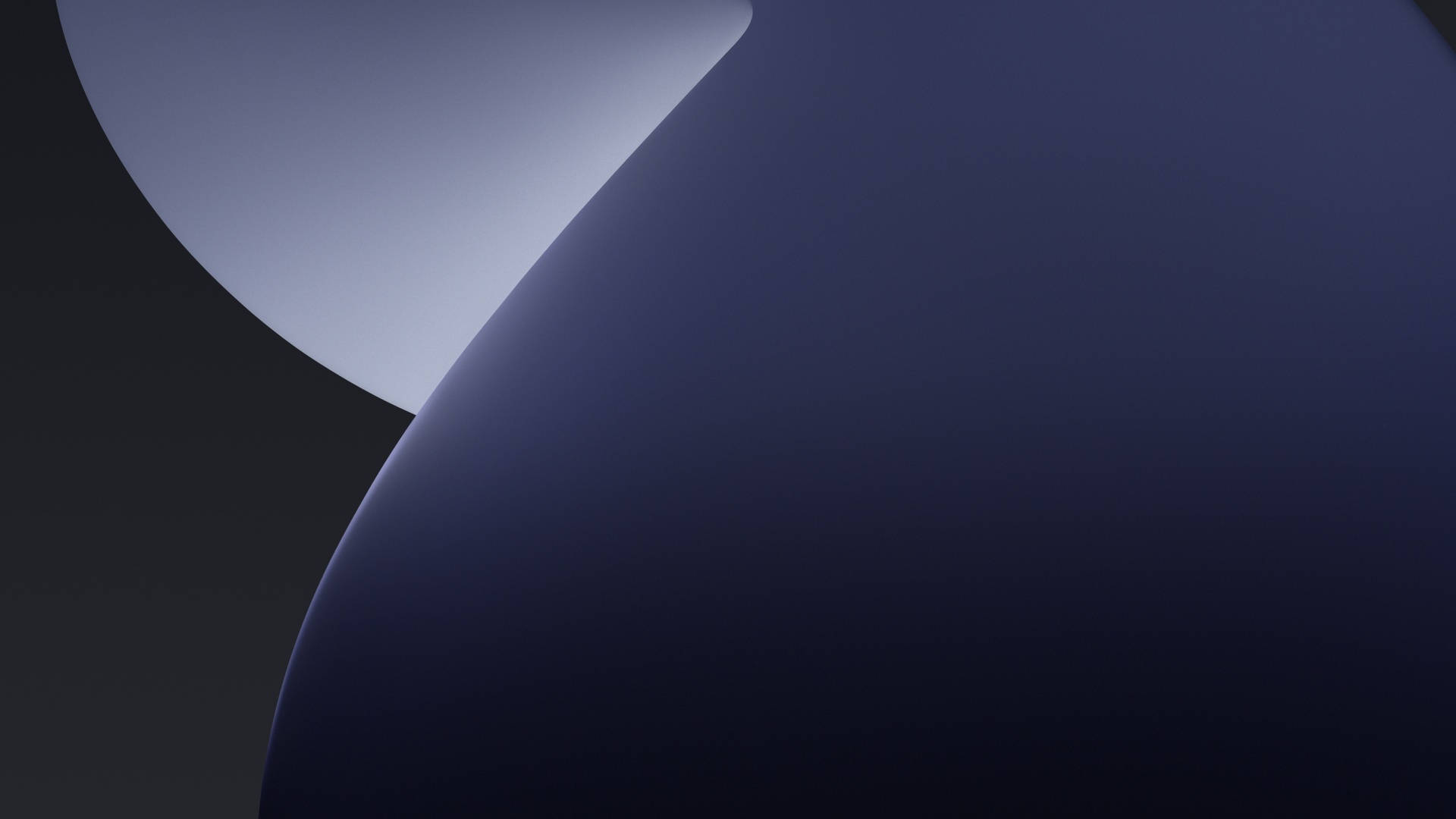 macOS Mojave 灰色抽象 壁紙 — 深藍色和灰色的平滑抽象形狀，以柔和的漸變和乾淨的曲線營造出極簡的現代構圖。