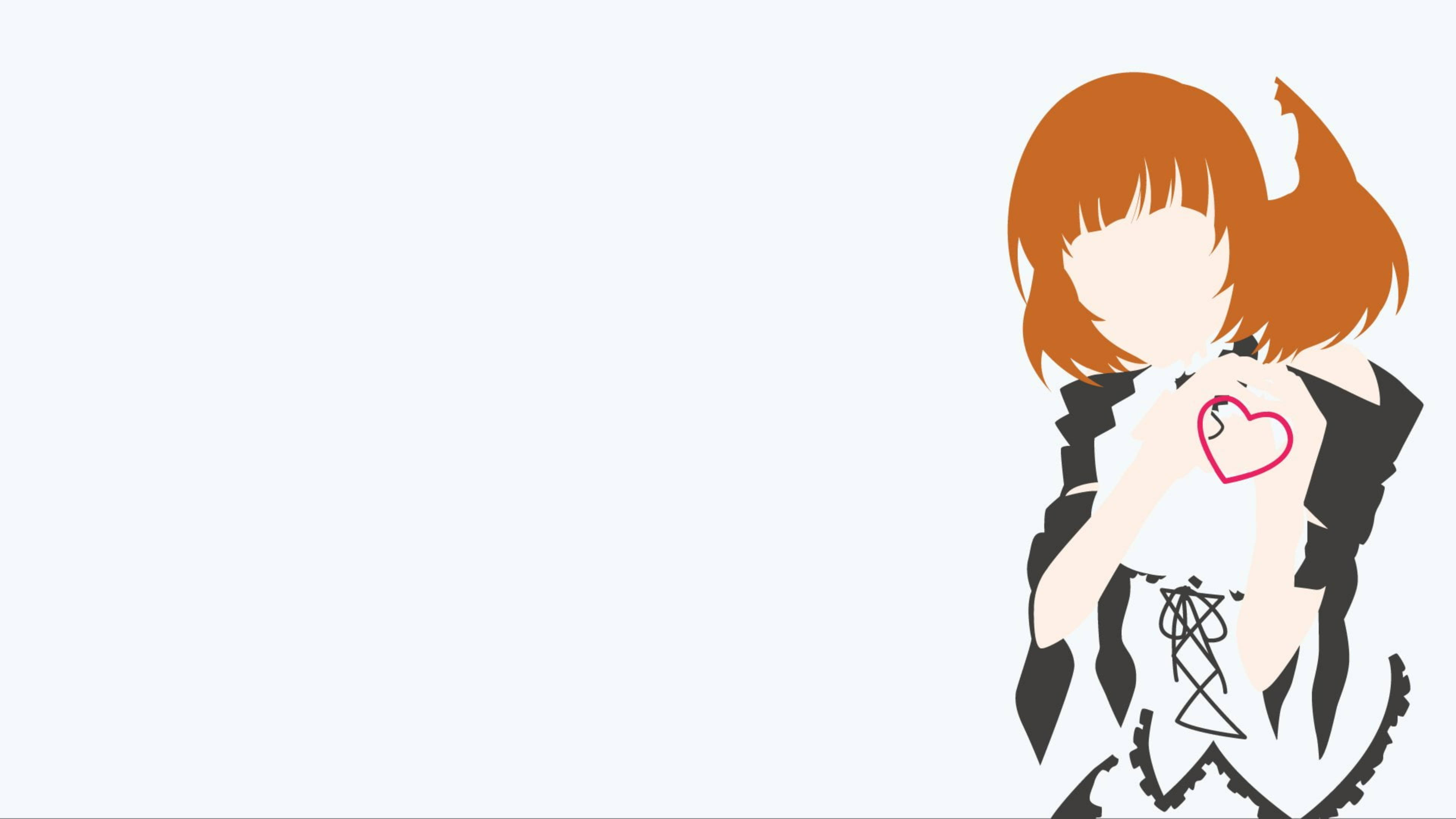Maid Sama Honoka 極簡主義藝術 壁紙 — 動漫女孩，橙色頭髮，在純色淺色背景前將粉紅色心形舉在臉上。