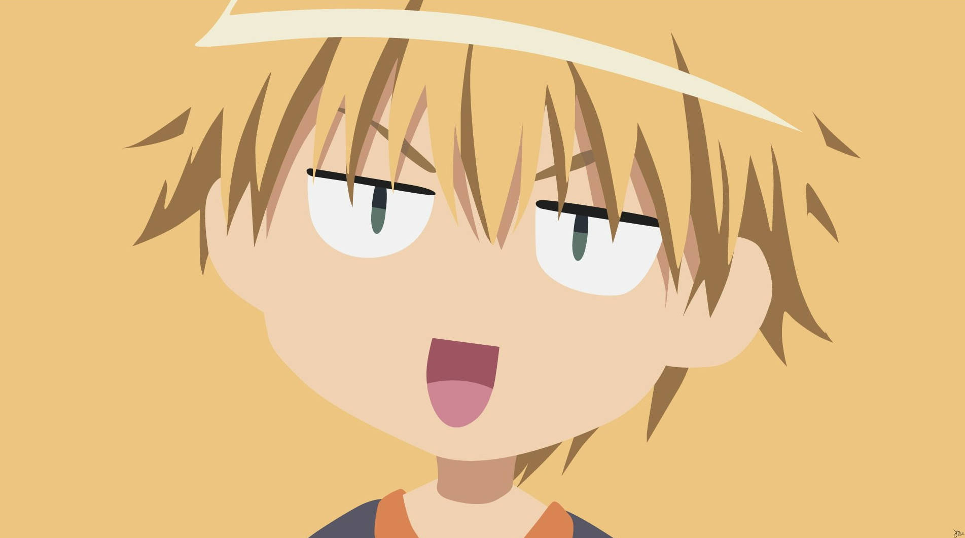 Maid Sama 年輕 Takumi Usui 壁紙 — 一個驚訝的動漫男孩，有著尖刺的金色頭髮和大眼睛，背景是純米色。