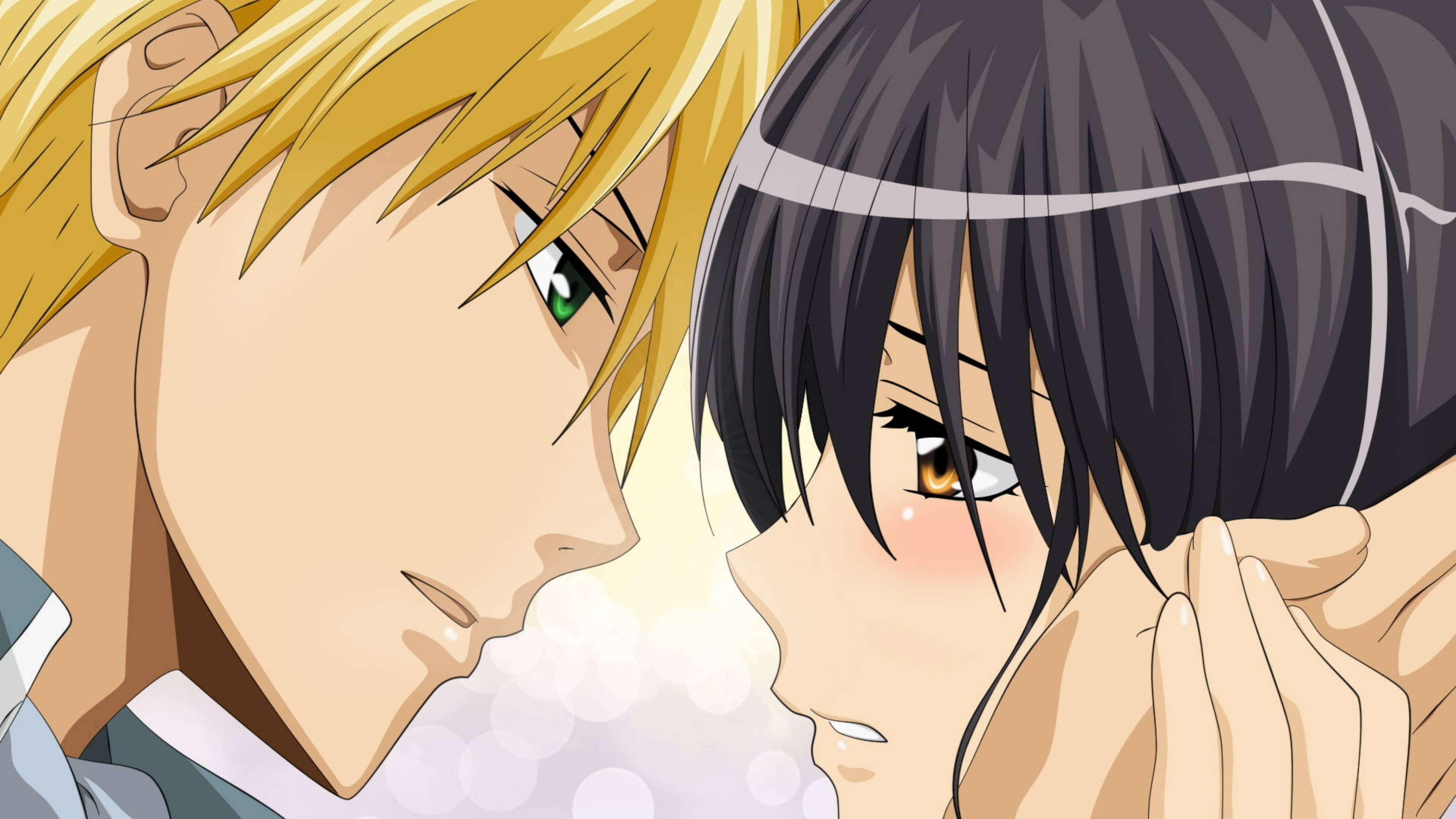 Maid Sama! 雙人對視 壁紙 — 兩個動漫角色在柔和燈光下親密特寫，表情充滿情感。