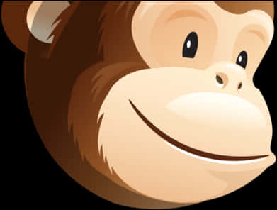Mailchimp 標誌特寫 壁紙 — 一隻快樂的卡通猴子，有棕色毛髮和燦爛笑容，背景為黑色。