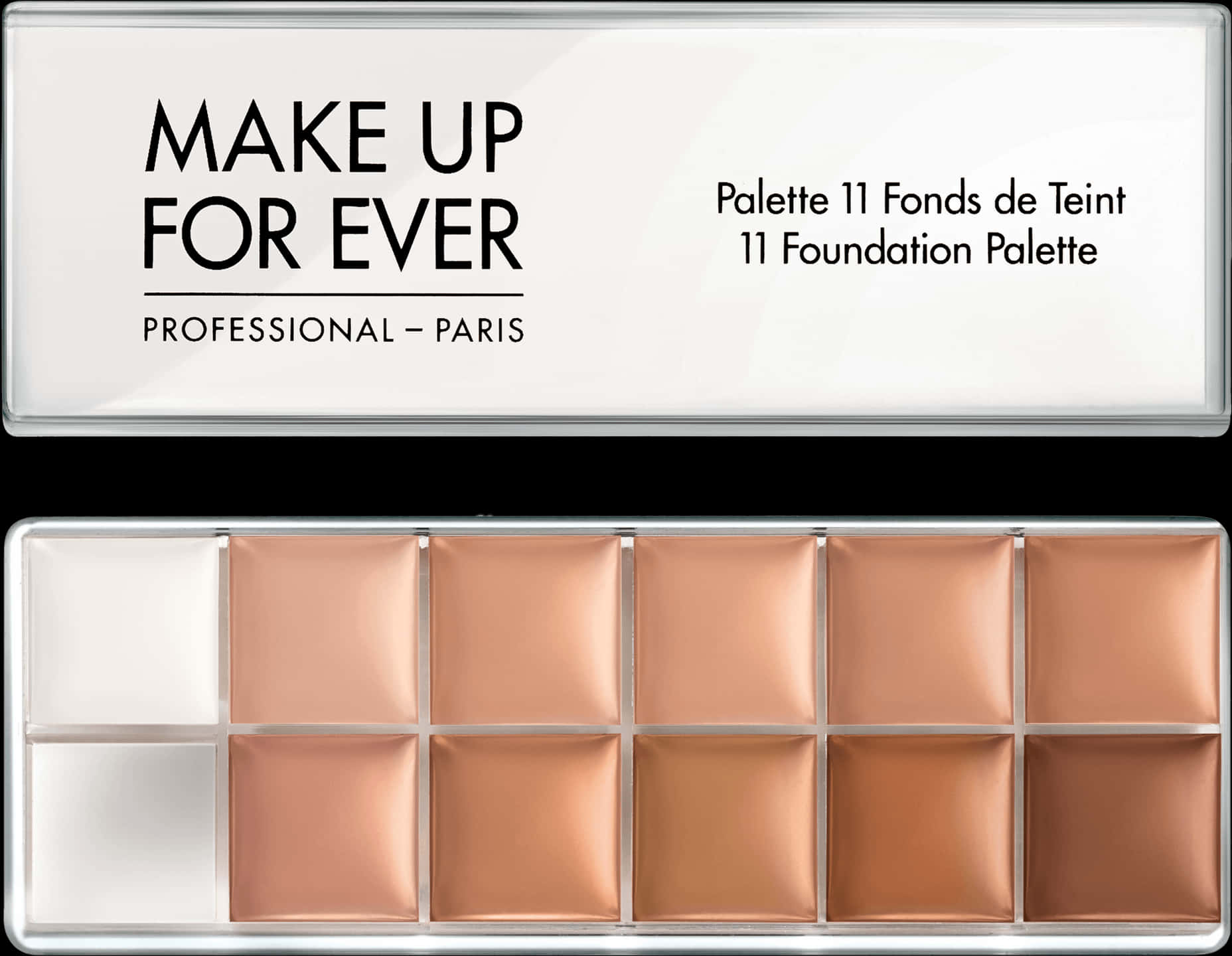 MAKEUP FOREVER專業粉底調色盤 壁紙 — 一個時尚的專業化妝盤，內含十款粉底色調，採用簡約銀色外殼。