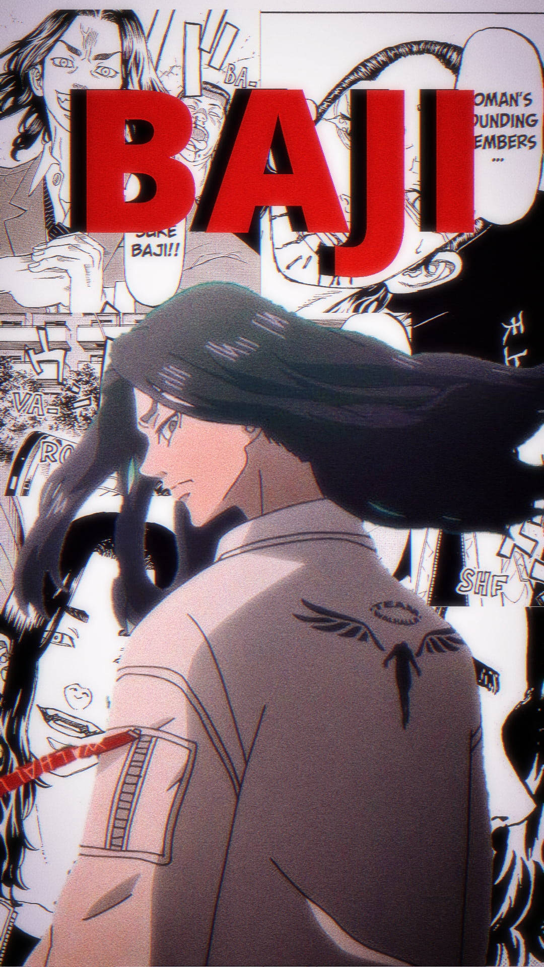 動漫角色，長長的黑髮，翅膀紋身，背對觀眾。 — 動漫男孩 壁紙