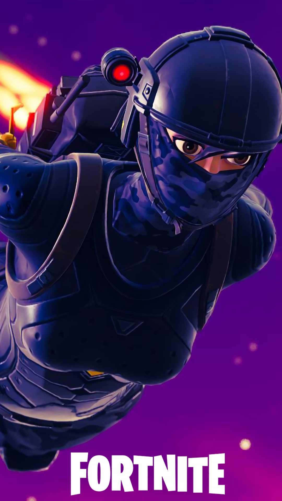 身穿深藍色裝備的Fortnite角色在夜間開火。