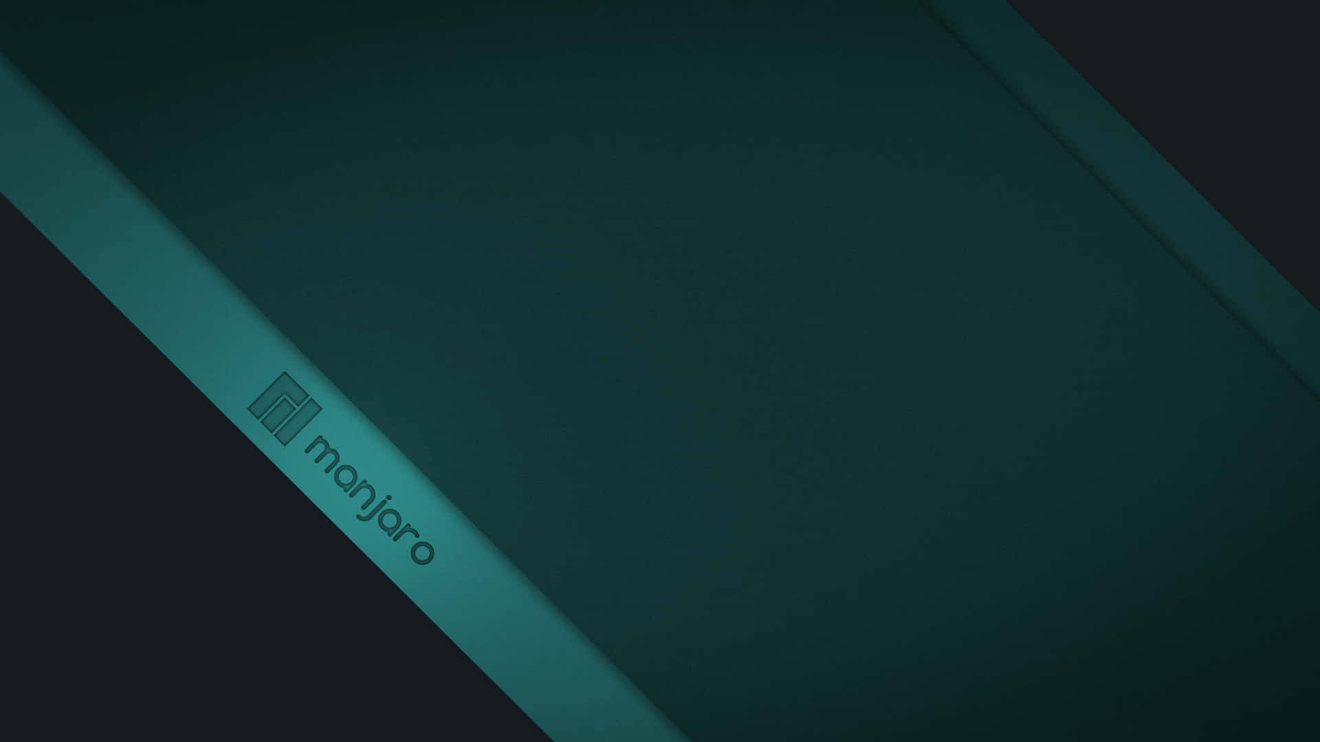 Manjaro 標誌在深色背景上的青綠色對角線條紋上