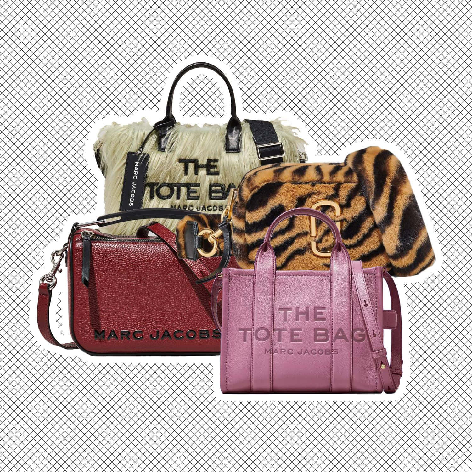 各種顏色和質感的 Marc Jacobs 手袋系列。