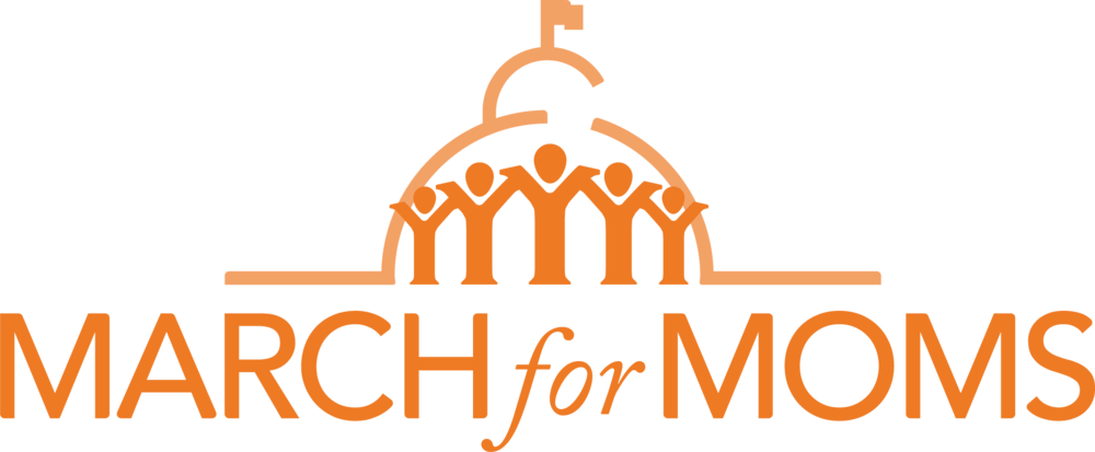 March for Moms 活動標誌 壁紙 — March for Moms 的橙色標誌，圓頂下有風格化的人物手持旗幟。