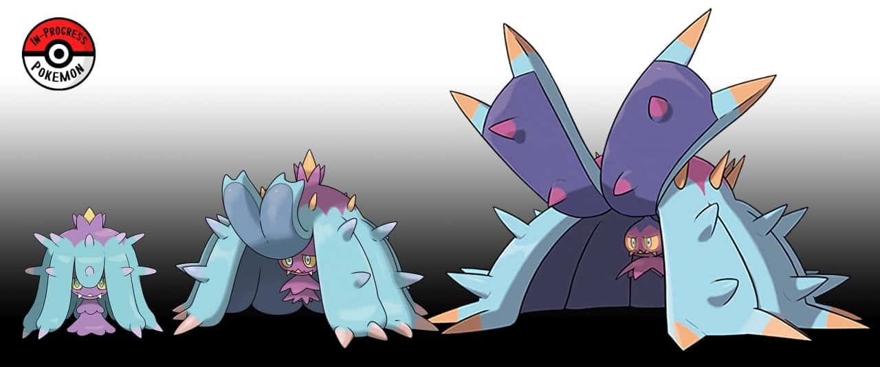 Mareanie 與 Toxapex 的進化型態 壁紙 — 左上角有精靈球標誌的漸變背景上，顯示了四種進化中的寶可夢形態。