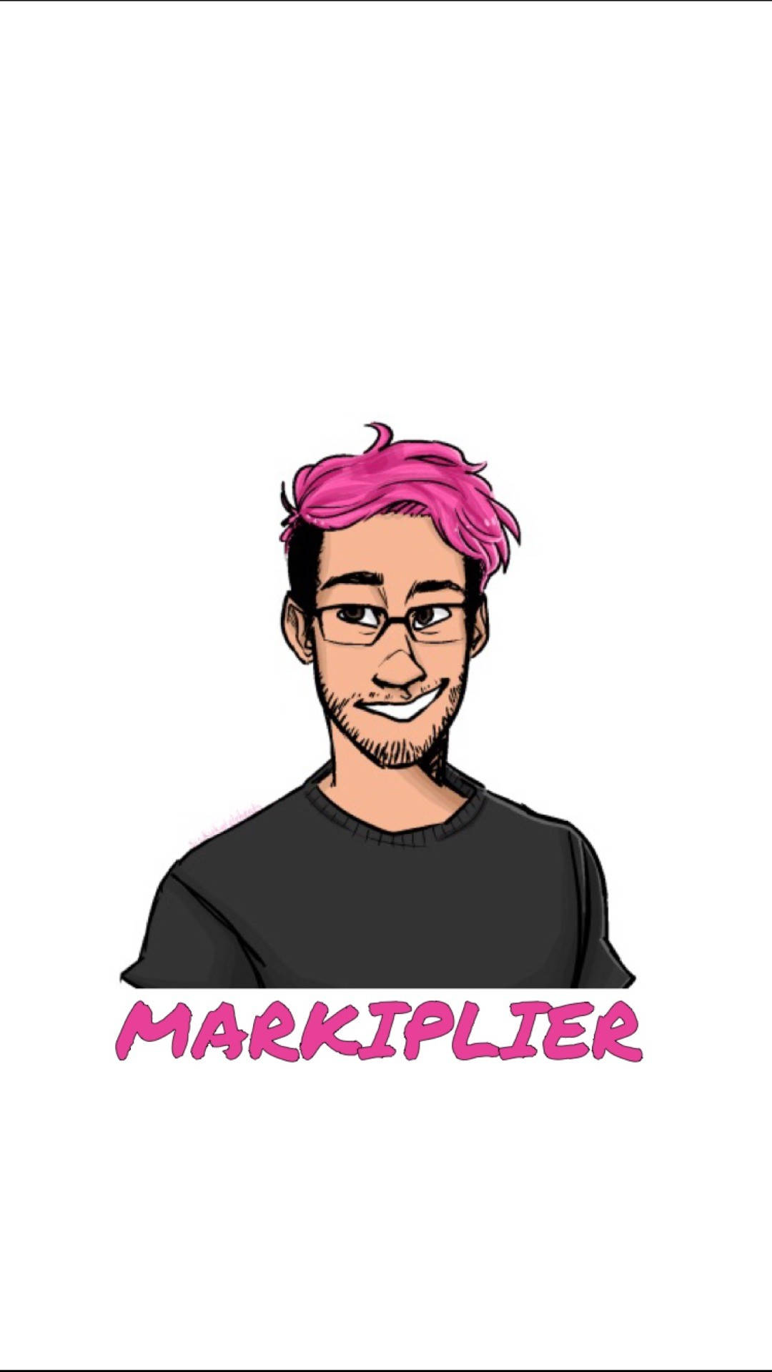 Markiplier 粉髮迷因壁紙 壁紙 — 一個快樂的卡通插圖，描繪一位粉紅色頭髮、戴眼鏡的男子在純白背景上微笑。