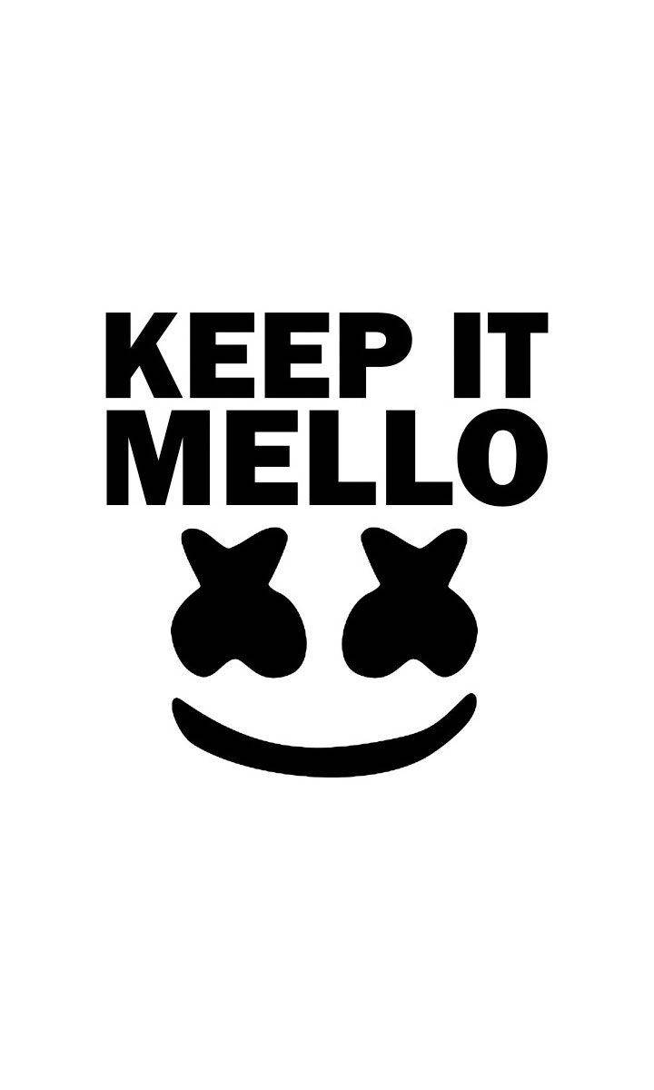 黑色文字 KEEP IT MELLO 上方是一個帶有蝴蝶結眼睛的笑臉，背景為白色。