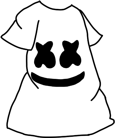 Marshmello 標誌T恤圖案 壁紙 — 一件T恤的極簡黑白線條畫，上面有一個簡單的笑臉。