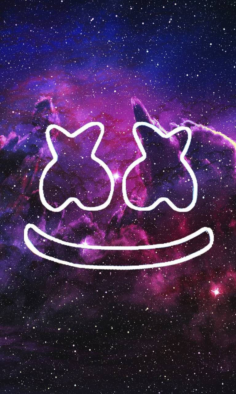 一個帶貓耳的發光笑臉，背景是色彩繽紛的星空。