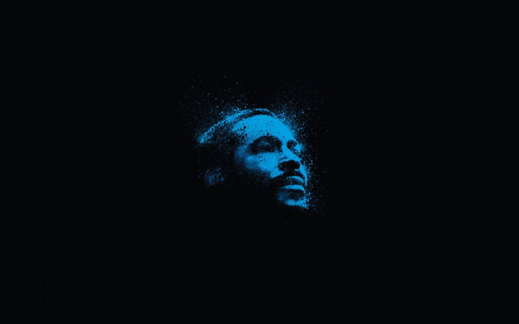 Marvin Gaye 最簡藍色數位藝術 壁紙 — 一個男人的臉在黑色背景上以數位藝術風格溶解成藍色粒子。
