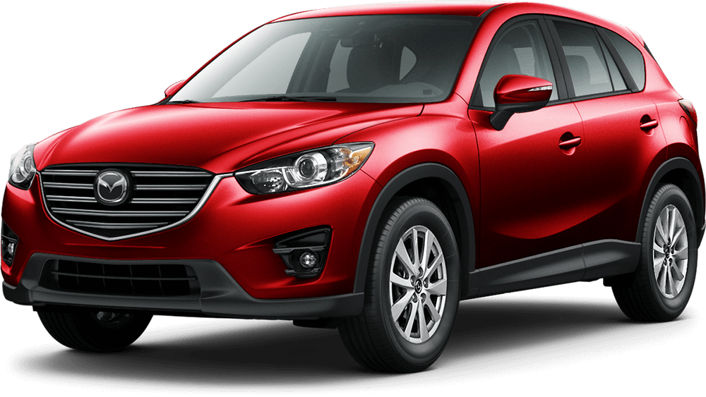 紅色Mazda CX-5 SUV側面視圖 壁紙 — 一輛亮紅色Mazda CX-5 SUV在純黑背景前展示，工作室燈光突出其流暢曲線和鍍鉻裝飾。