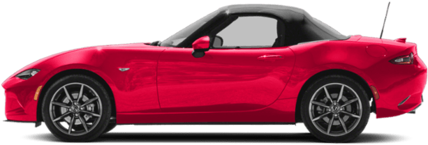 紅色Mazda MX-5敞篷車側面視圖 壁紙 — 一輛充滿活力的紅色Mazda MX-5 Miata開篷跑車，側面展示，配有黑色軟頂和合金輪圈。