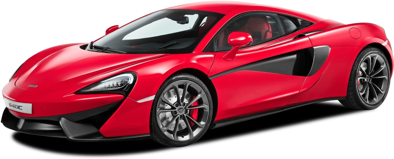 紅色McLaren 540C超跑側面視圖 壁紙 — 一輛時尚的紅色McLaren 540C跑車，帶有黑色飾邊和銀色輪圈，在工作室燈光下展示。