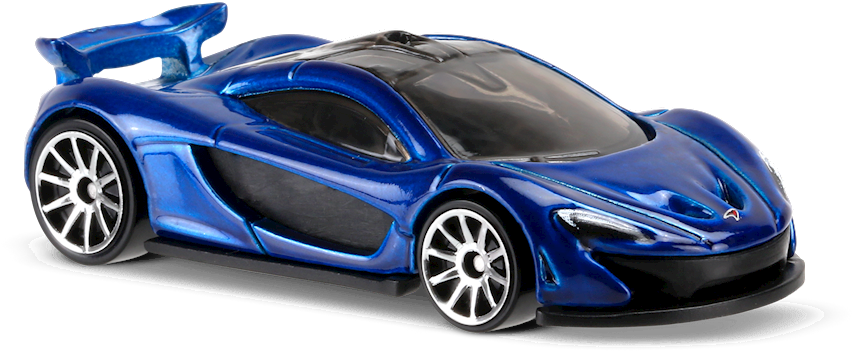 藍色McLaren超跑模型 壁紙 — 一輛亮藍色玩具跑車，帶有大型後翼和銀色輪圈，在白色背景上以側面展示。