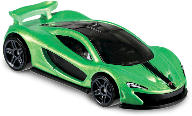 金屬綠色McLaren超跑獨立展示 壁紙 — 一輛閃亮的綠色玩具跑車，帶有黑色飾邊和大型後翼，孤立在白色背景上。